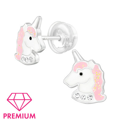 Unicorn Children's Sterling Silver Premium Kid Ear Studs with Crystal and Epoxy