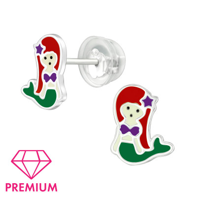 Children's Silver Mermaid Ear Studs with Epoxy