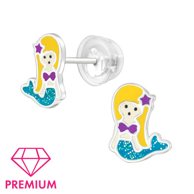 Mermaid Children's Sterling Silver Premium Kid Ear Studs with Epoxy