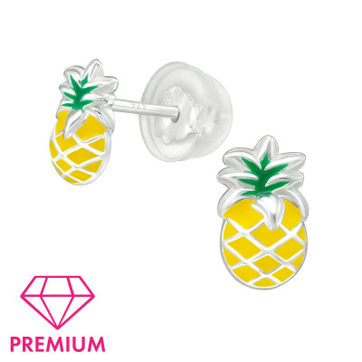 Premium Children's Silver Pineapple Ear Studs with Epoxy