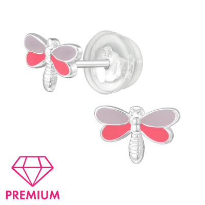 Premium Children's Silver Dragonfly Ear Studs with Epoxy