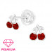 Premium Children's Silver Cherry Ear Studs with Crystal