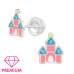 Premium Children's Silver Castle Ear Studs with Crystal and Epoxy