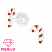 Premium Children's Silver Candy Cane Ear Studs with Epoxy