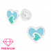 Premium Children's Silver Wave Heart Ear Studs with Epoxy