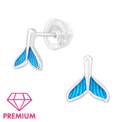 Children's Silver Whale's Tail Ear Studs with Epoxy