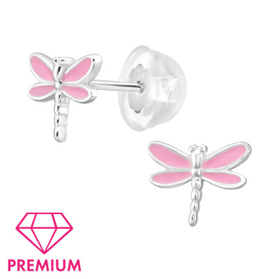 Children's Silver Dragonfly Ear Studs with Epoxy