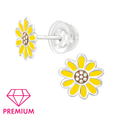 Sunflower Children's Sterling Silver Premium Kid Ear Studs with Epoxy