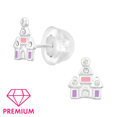 Castle Children's Sterling Silver Premium Kid Ear Studs with Crystal and Epoxy