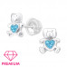 Premium Children's Silver Bear Ear Studs with Crystal