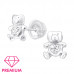 Premium Children's Silver Bear Ear Studs with Crystal