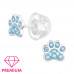 Paw Print Children's Sterling Silver Premium Kid Ear Studs with Crystal