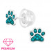 Paw Print Children's Sterling Silver Premium Kid Ear Studs with Crystal