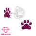 Paw Print Children's Sterling Silver Premium Kid Ear Studs with Crystal