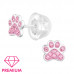 Paw Print Children's Sterling Silver Premium Kid Ear Studs with Crystal