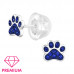 Paw Print Children's Sterling Silver Premium Kid Ear Studs with Crystal