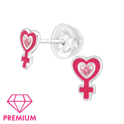 Heart + Cross Children's Sterling Silver Premium Kid Ear Studs with Crystal and Epoxy