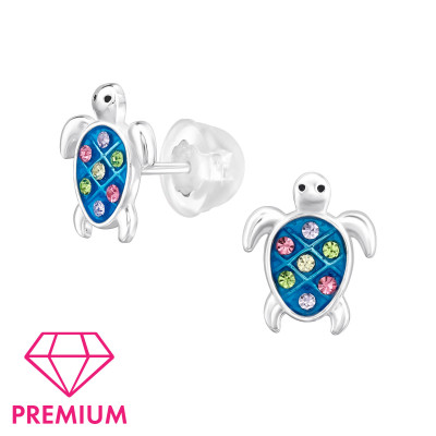 Turtle Children's Sterling Silver Premium Kid Ear Studs with Crystal