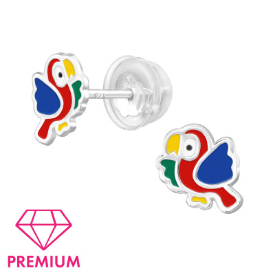 Bird Children's Sterling Silver Premium Kid Ear Studs with Epoxy