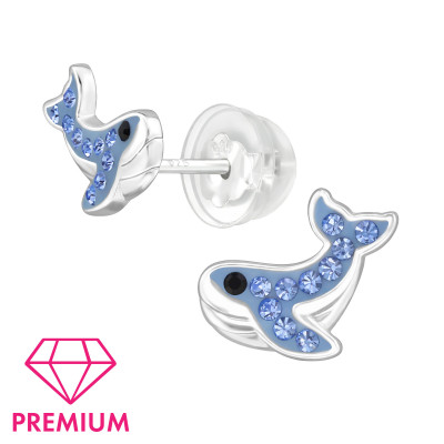 Whale Children's Sterling Silver Premium Kid Ear Studs with Crystal