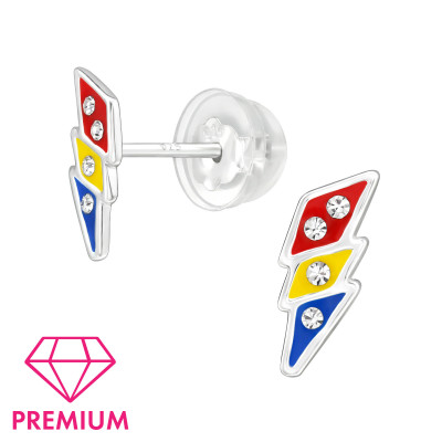 Thunderbolt Children's Sterling Silver Premium Kid Ear Studs with Crystal and Epoxy