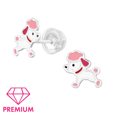 Poodle Dog Children's Sterling Silver Premium Kid Ear Studs with Epoxy