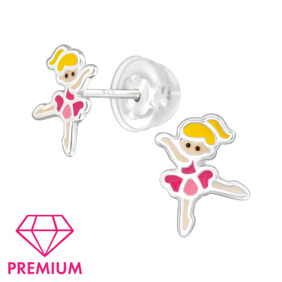 Ballerina Children's Sterling Silver Premium Kid Ear Studs with Epoxy