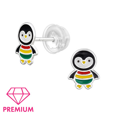 Penguin Children's Sterling Silver Premium Kid Ear Studs with Epoxy