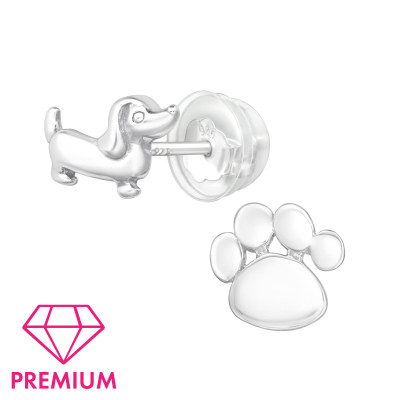 Premium Children's Silver Dog and Paw Print Ear Studs