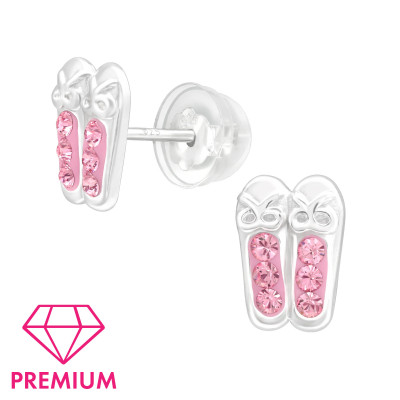 Children's Silver Ballerina Shoes Ear Studs with Crystal