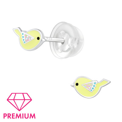 Premium Children's Silver Bird Ear Studs with Epoxy