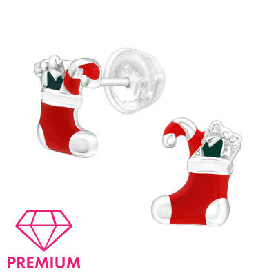 Premium Children's Silver Socks Ear Studs with Epoxy