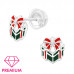 Premium Children's Silver Gift Present Ear Studs with Cubic Zirconia and Epoxy