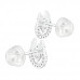 Premium Children's Silver Reindeer Ear Studs with Cubic Zirconia and Epoxy