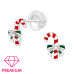 Premium Children's Silver Candy Canes Ear Studs with Cubic Zirconia and Epoxy