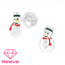 Premium Children's Silver Snowman Ear Studs with Cubic Zirconia and Epoxy