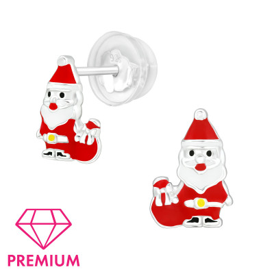 Premium Children's Silver Santa Claus Ear Studs with Epoxy