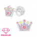 Premium Children's Silver Crown Ear Studs with Crystal and Epoxy