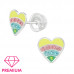 Premium Children's Silver Heart Ear Studs with Crystal and Epoxy