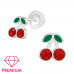 Premium Children's Silver Cherry Ear Studs with Crystal and Epoxy