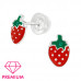 Premium Children's Silver Strawberry Ear Studs with Crystal and Epoxy