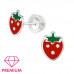 Premium Children's Silver Strawberry Ear Studs with Crystal and Epoxy
