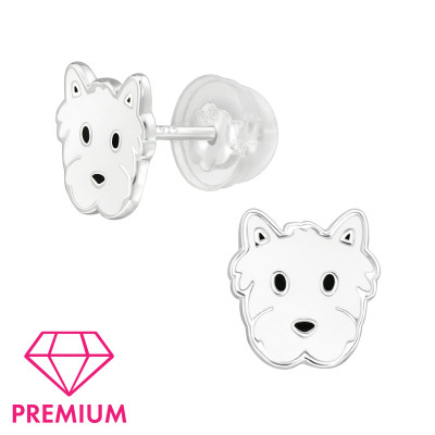 Premium Children's Silver Dog Ear Studs with Epoxy