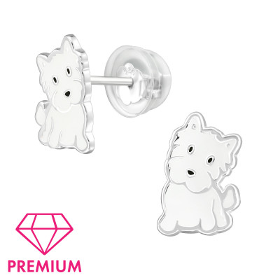 Premium Children's Silver Dog Ear Studs with Epoxy