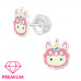 Premium Children's Silver Llama Unicorn Ear Studs with Crystal and Epoxy