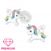 Premium Children's Silver Unicorn Ear Studs with Crystal and Epoxy