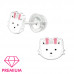 Premium Children's Silver Cat Ear Studs with Crystal and Epoxy