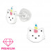 Premium Children's Silver Caticorn Ear Studs with Epoxy