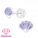 Premium Children's Silver Shell Ear Studs with Crystal and Epoxy