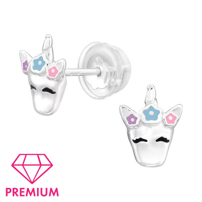 Premium Children's Silver Unicorn Ear Studs with Epoxy